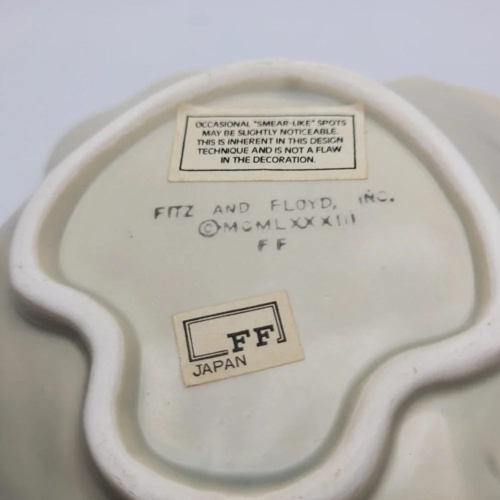 Fitz and Floyd Snail on Leaf Ceramic Dish JAPAN Vintage 1983 Candy Trinket Rings